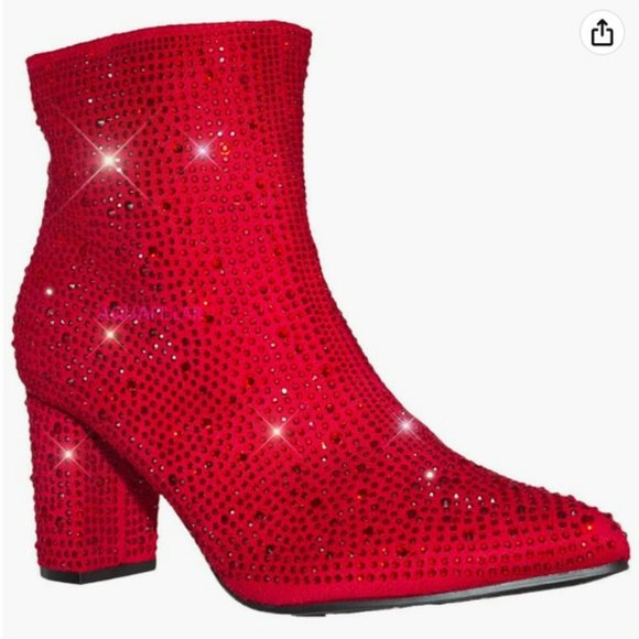New Women Red Rhinestone Blingy Pointed Toe Ankle Boots Booties - Picture 4 of 8